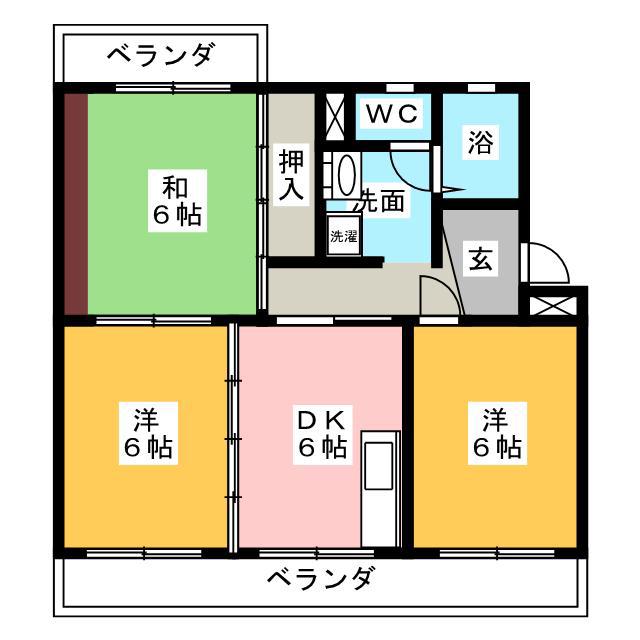 ロゼハイツ丘(3DK/1階)の間取り写真