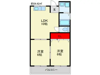 センタービル飯塚(2LDK/7階)の間取り写真