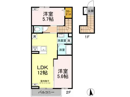 D-ROOM八本松東(2LDK/2階)の間取り写真