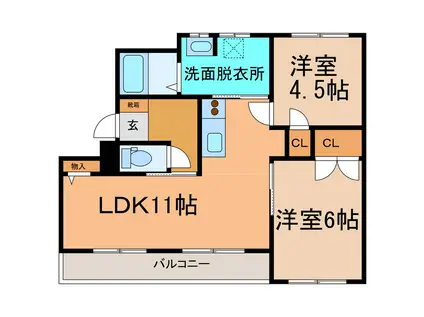 マンション鹿内(2LDK/4階)の間取り写真