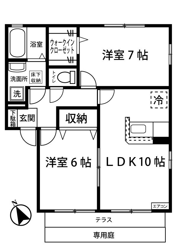 ホワイトベルA(2LDK/1階)の間取り写真