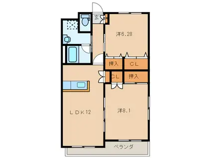 メルヴェイユマンション(2LDK/1階)の間取り写真