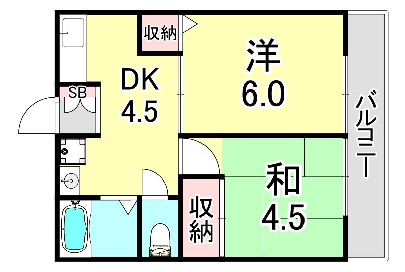 サニーヒルI(2DK/2階)の間取り写真