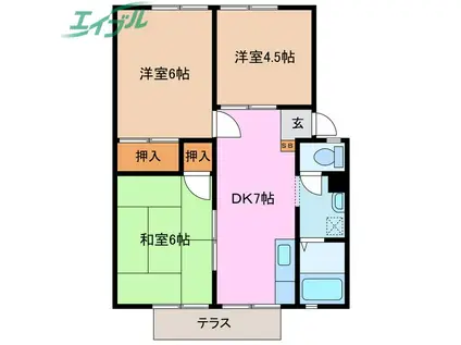 サンシティドリーム A棟(3DK/1階)の間取り写真