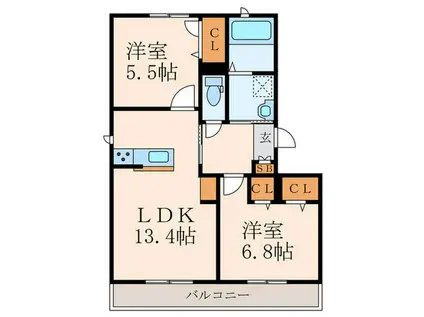 ラウンドシティ泉台 (2LDK/3階)の間取り写真