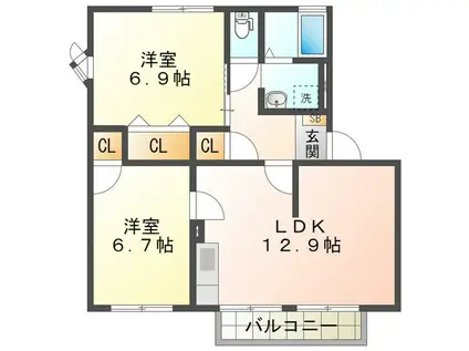 カーサ江島 B(2LDK/1階)の間取り写真