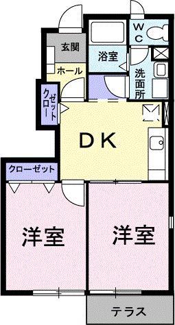 パレスサンヒルズA(2DK/1階)の間取り写真