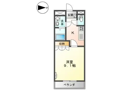 ウエスト・モンターニュ(1K/2階)の間取り写真