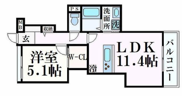エレアージュ東姫路駅前(1LDK/1階)の間取り写真