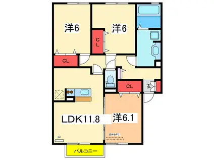 JR越後線 新潟駅 徒歩34分 3階建 築13年(3LDK/2階)の間取り写真