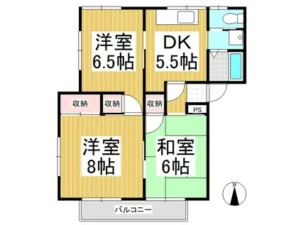 ハッピーエイト(3K/2階)の間取り写真