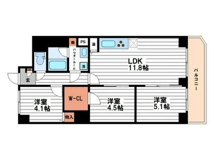 メロディハイム東船場(3LDK/3階)の間取り写真