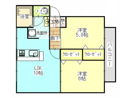 クリスタルハイツ平福(2LDK/2階)の間取り写真