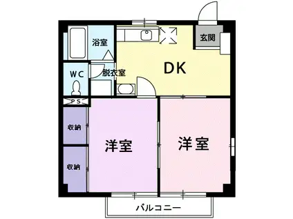 レイクヒルズ(2DK/2階)の間取り写真