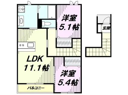 フィオーレII(2LDK/2階)の間取り写真