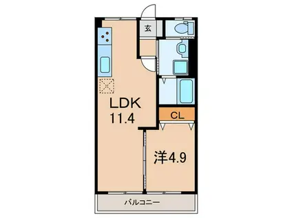 ラムール東二見(1LDK/4階)の間取り写真