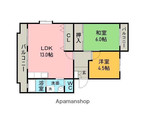グリーンヒル東新K棟(2LDK/2階)の間取り写真