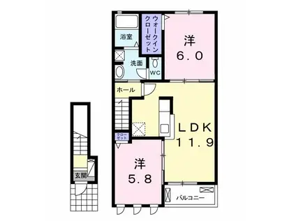 パシフィック(2LDK/2階)の間取り写真