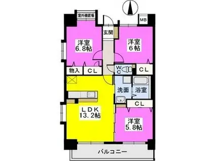 ブランコート筑紫野(3LDK/6階)の間取り写真