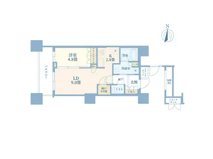 五反田・大崎駅徒歩圏内 タワーマンション 高層階 眺望良好(1LDK/18階)の間取り写真