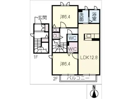 ウエストタウン(2LDK/2階)の間取り写真