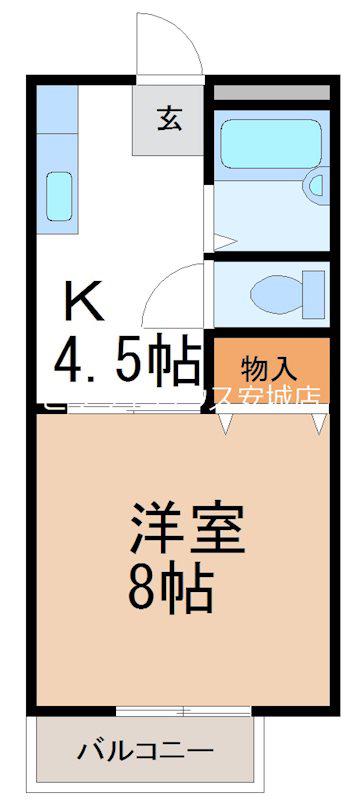 ハウスK3(1K/2階)の間取り写真