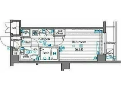 ガラシティ大崎(1K/6階)の間取り写真