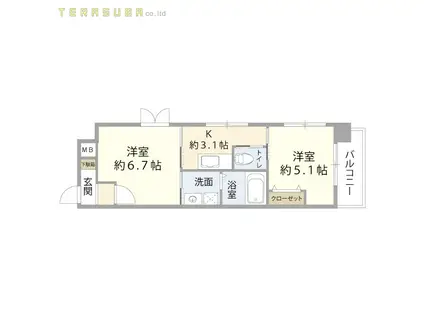 レスコ府内(1SK/6階)の間取り写真