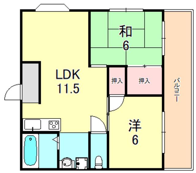 ドゥ・ホーム魚住(2LDK/4階)の間取り写真