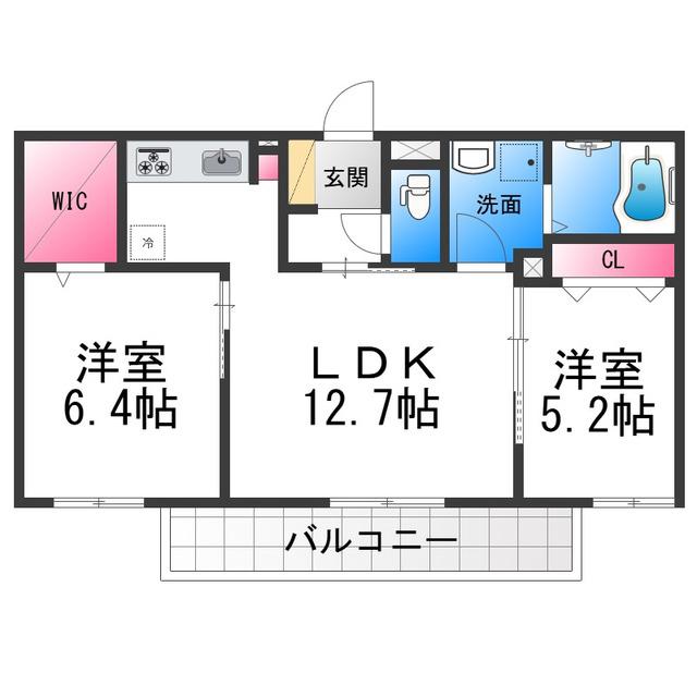 シャーメゾンカーサ(2LDK/2階)の間取り写真