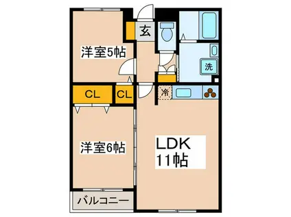 グランドソレーユ(2LDK/2階)の間取り写真