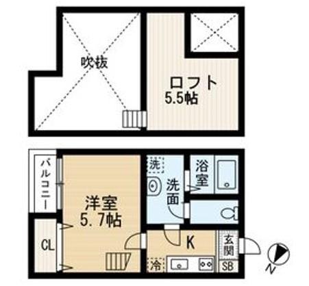 ラミアカーサ(1K/2階)の間取り写真