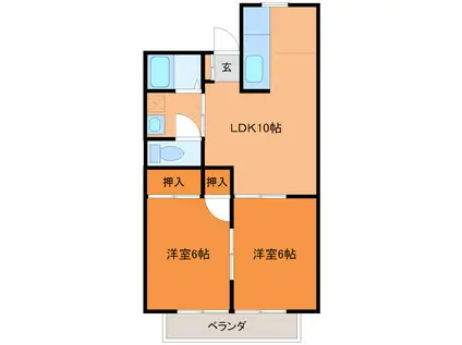 ウッドフラット(2LDK/2階)の間取り写真