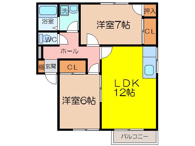ソフィア・ヴィラージュ南佐賀 D棟(2LDK/2階)の間取り写真