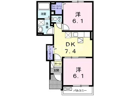 インクリーズ ウィステリア(2DK/1階)の間取り写真