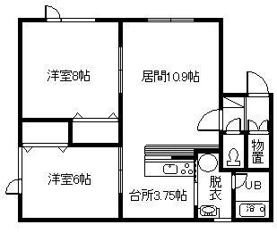 JR函館本線 旭川駅 徒歩35分 2階建 築19年(2LDK/1階)の間取り写真