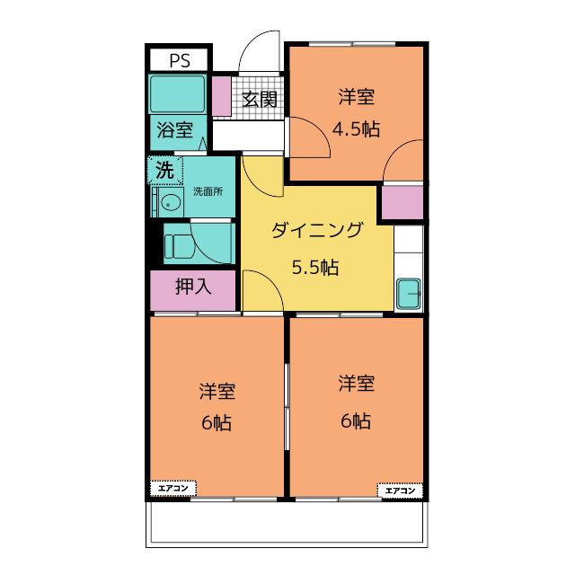 グレイスタウン MIWA A(3DK/3階)の間取り写真
