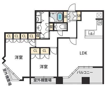 夕陽丘イクス(2LDK/8階)の間取り写真