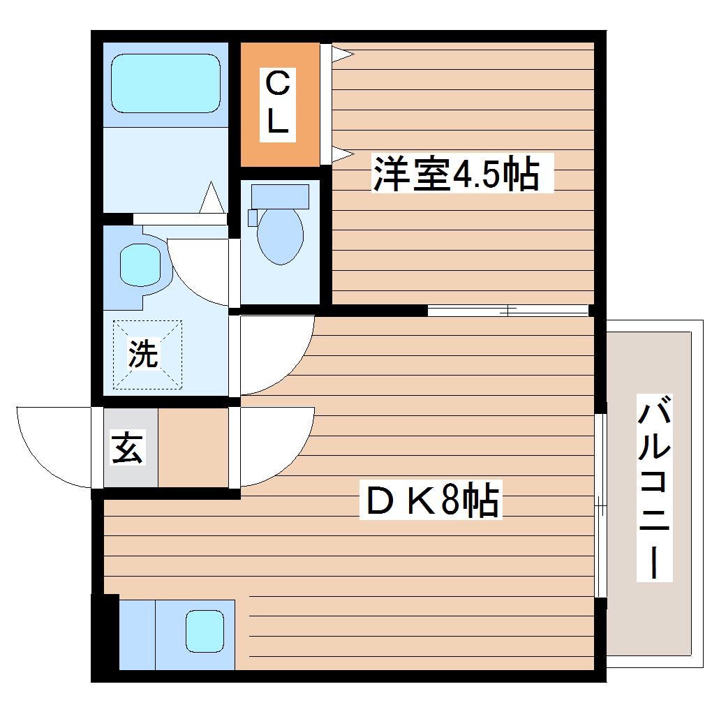 クレアフォーチュン連坊駅前(1DK/2階)の間取り写真
