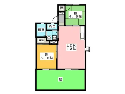 ハイユニエル堤(2LDK/1階)の間取り写真