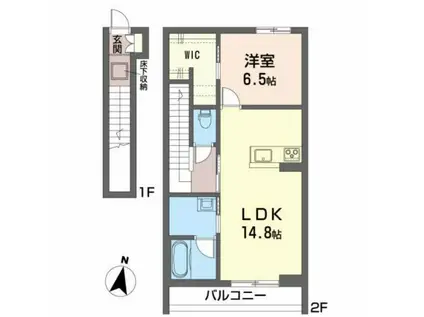グランデB(1LDK/2階)の間取り写真