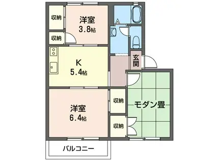 コーポグリーン田辺(3K/2階)の間取り写真