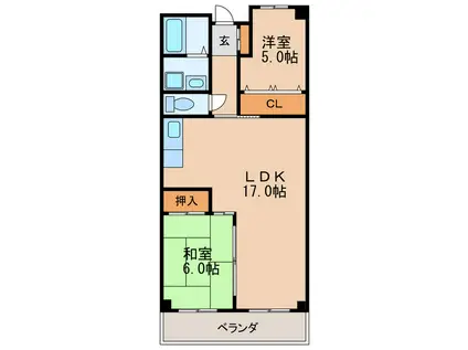 ブラウンハウス(2LDK/7階)の間取り写真