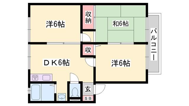 ウィンディア玉手(3DK/1階)の間取り写真