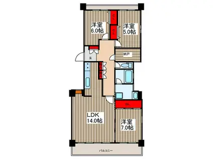 北浦和元町マンションA棟(3LDK/2階)の間取り写真