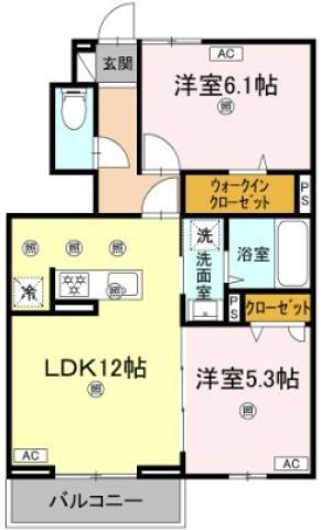 フィオーレガーデン阿南(2LDK/1階)の間取り写真