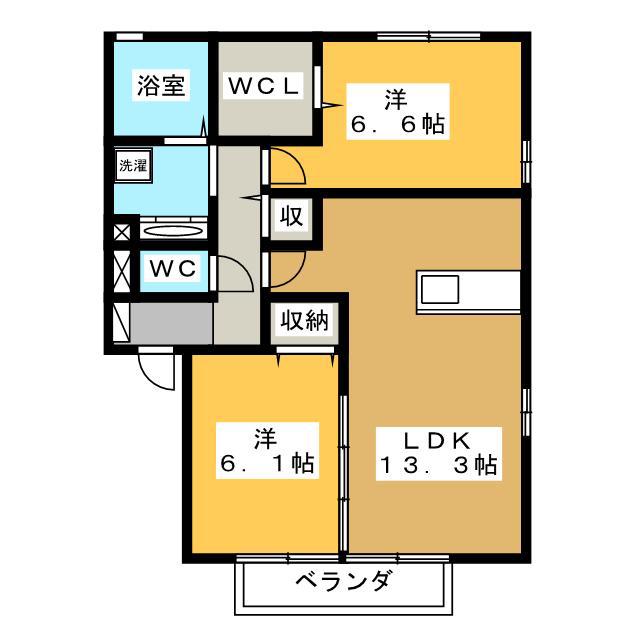 ディライト A棟(2LDK/2階)の間取り写真