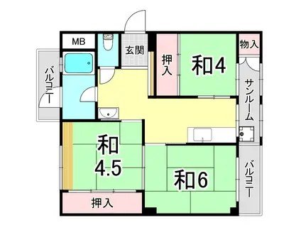 多聞台ビル 2号棟(3DK/5階)の間取り写真