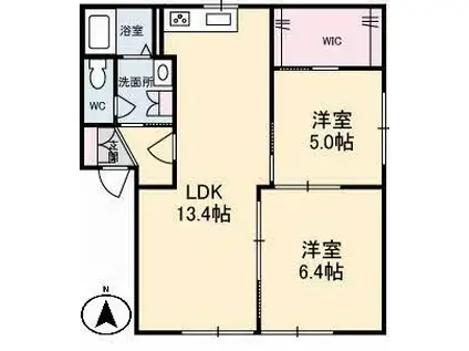 アブニール矢野東(2LDK/1階)の間取り写真