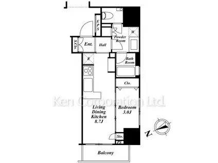 朝日マンション五反田(1LDK/7階)の間取り写真